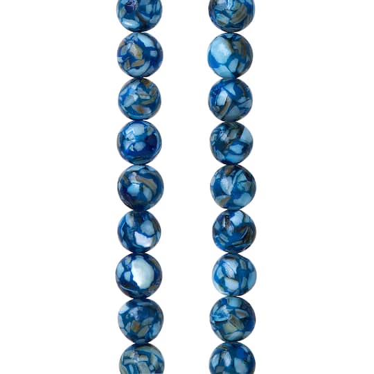 Blue Reconstituted Shell Round Beads, 6mm by Bead Landing™